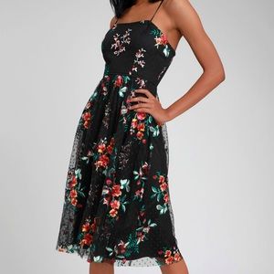 Down to Party Black Floral Embroidered Midi Dress